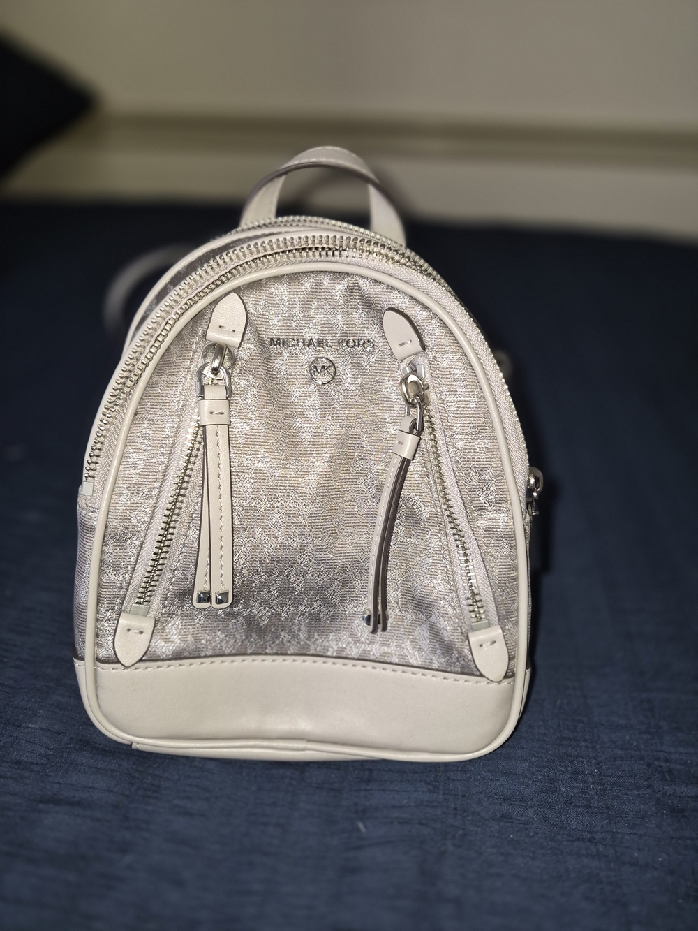 Michael Kors Silver Mini Brooklyn Backpack Purse